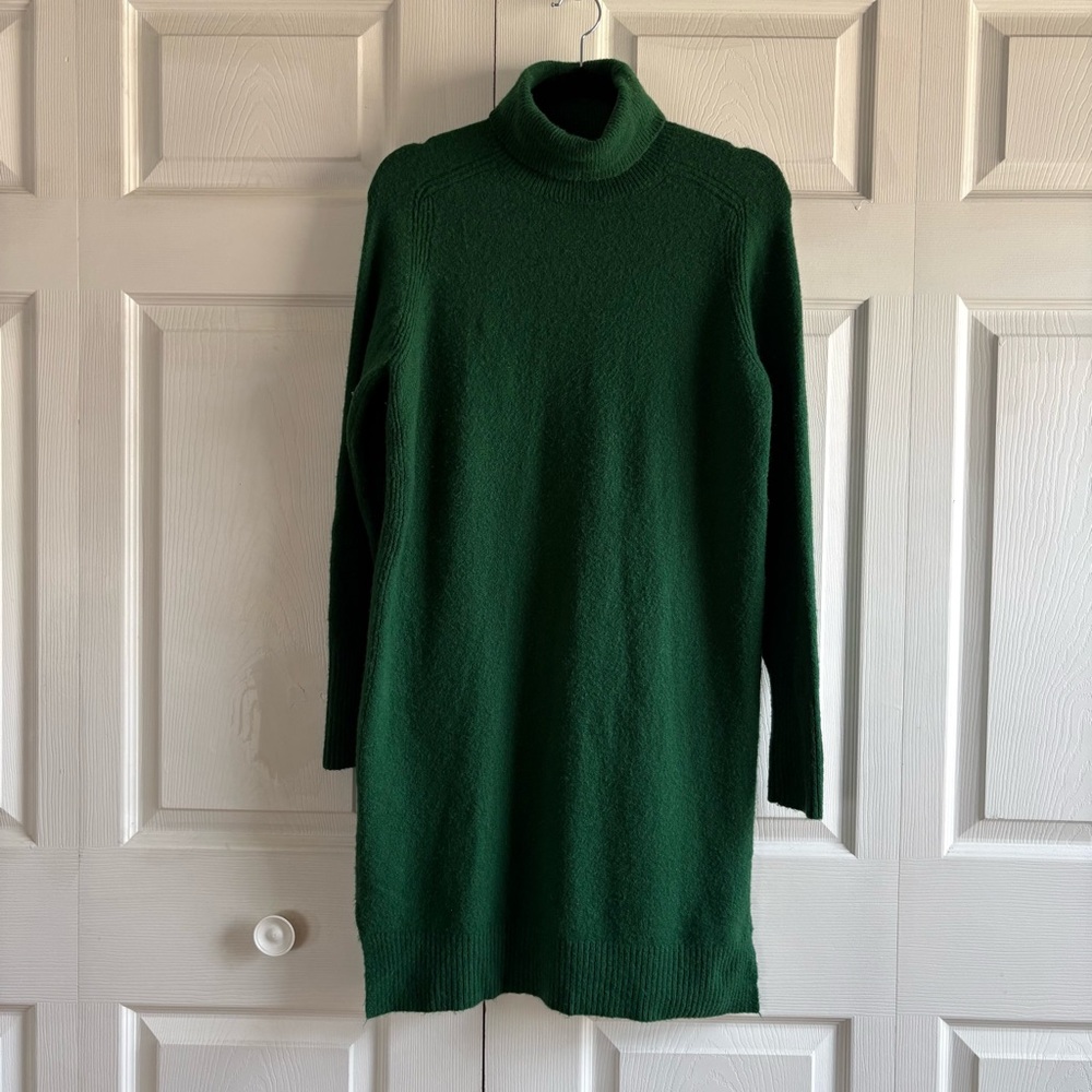 J. Crew Turtleneck Sweater Dress S Green Merino‎ Wool Alpaca Fisherman Academia